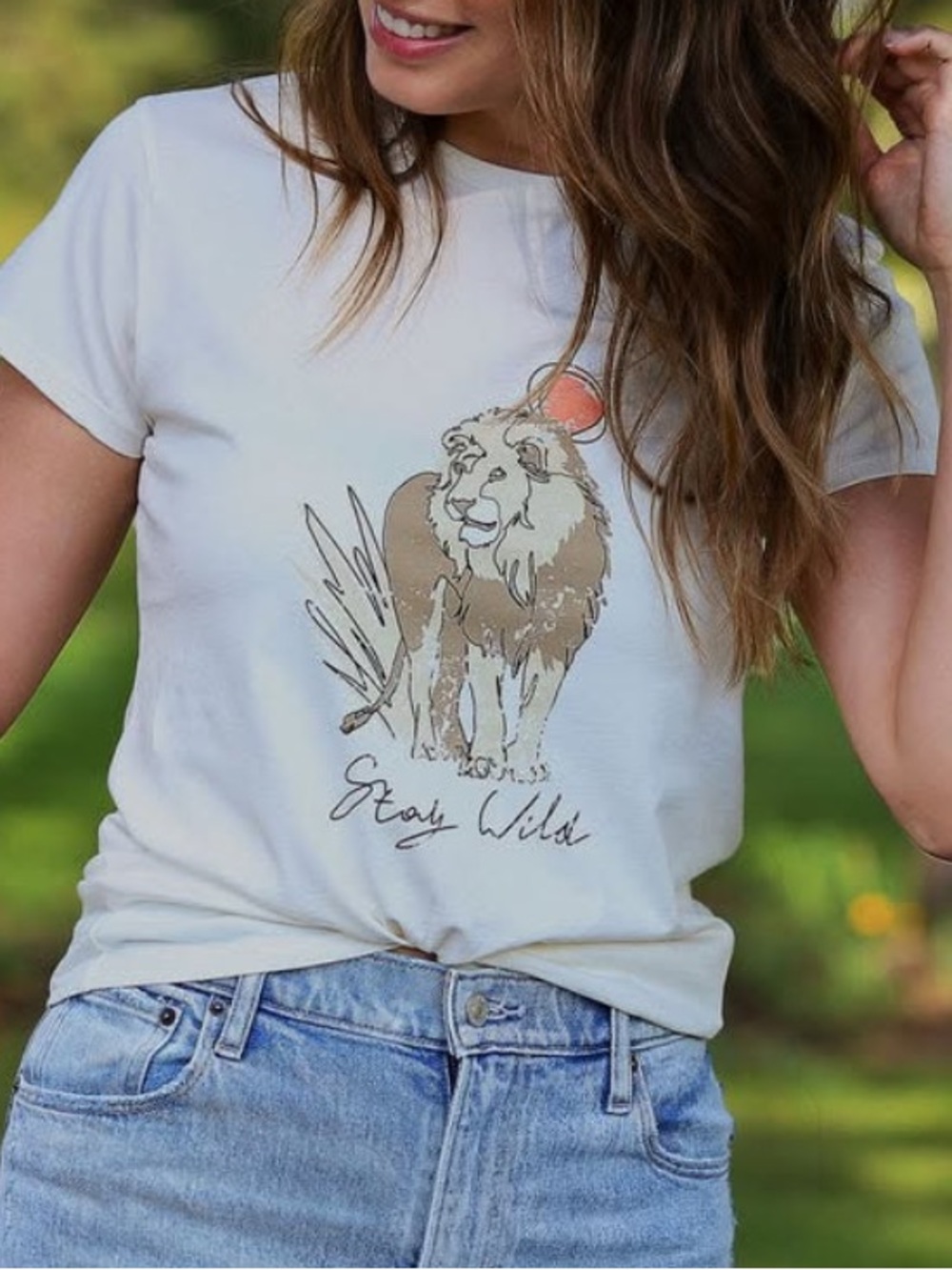 100% Pima Cotton Project Life Women's Stay Wild Lion Tee in Coconut